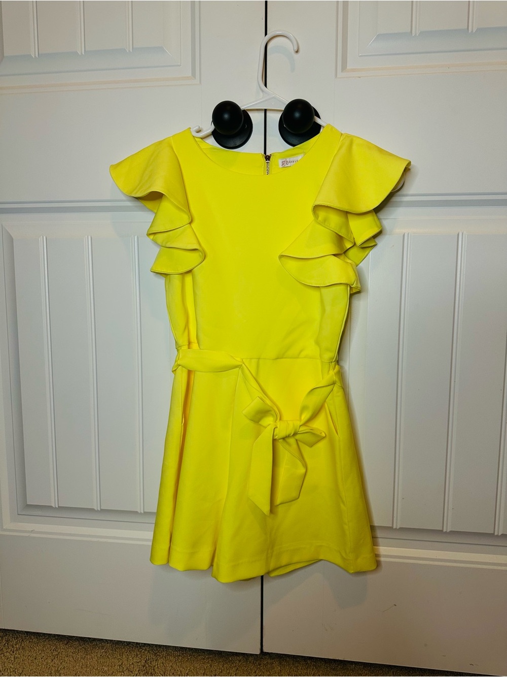 GB girls Bright Yellow Ruffle Sleeve Dress with Waist Bow